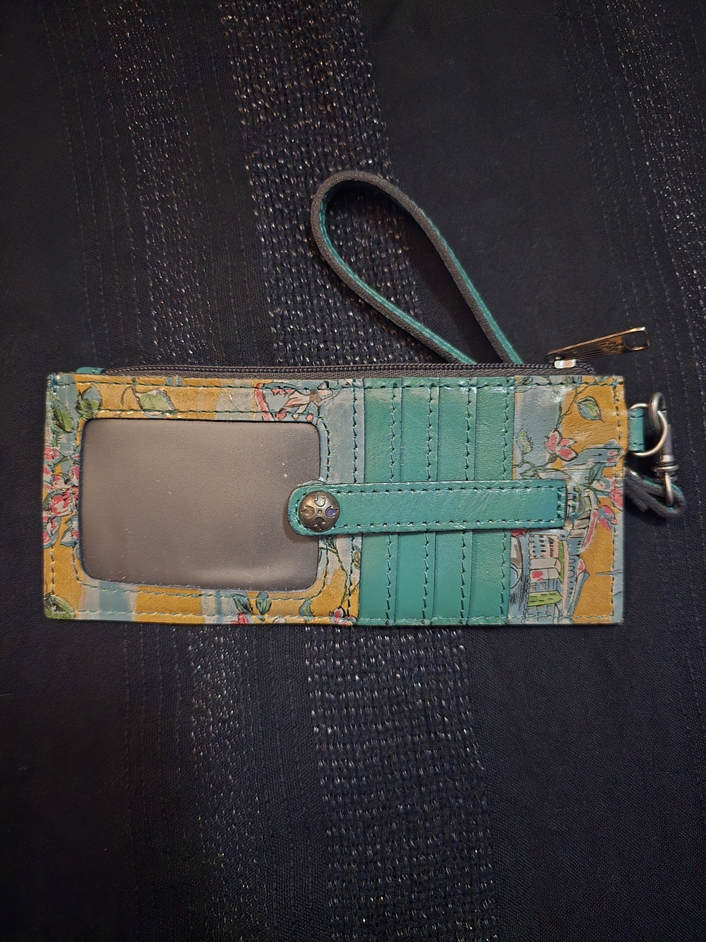 Patricia Nash Teal and Mustard Floral Wristlet Card Holder